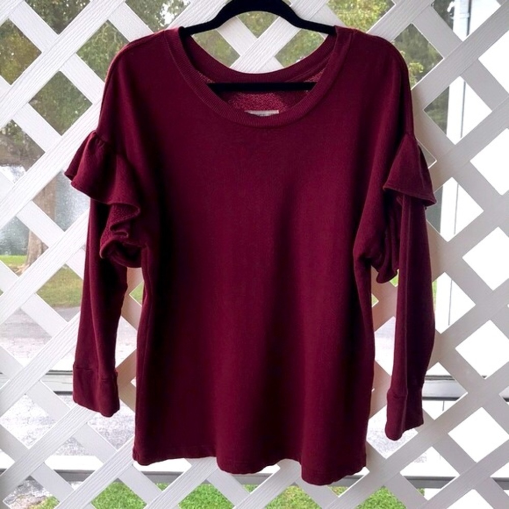 Current/Elliott The Ruffle Drop Shoulder Ruffle Sleeve Sweatshirt Small - Picture 2 of 9